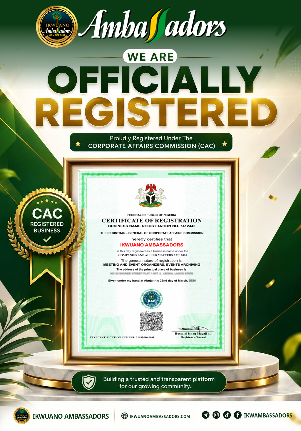 We are Registered