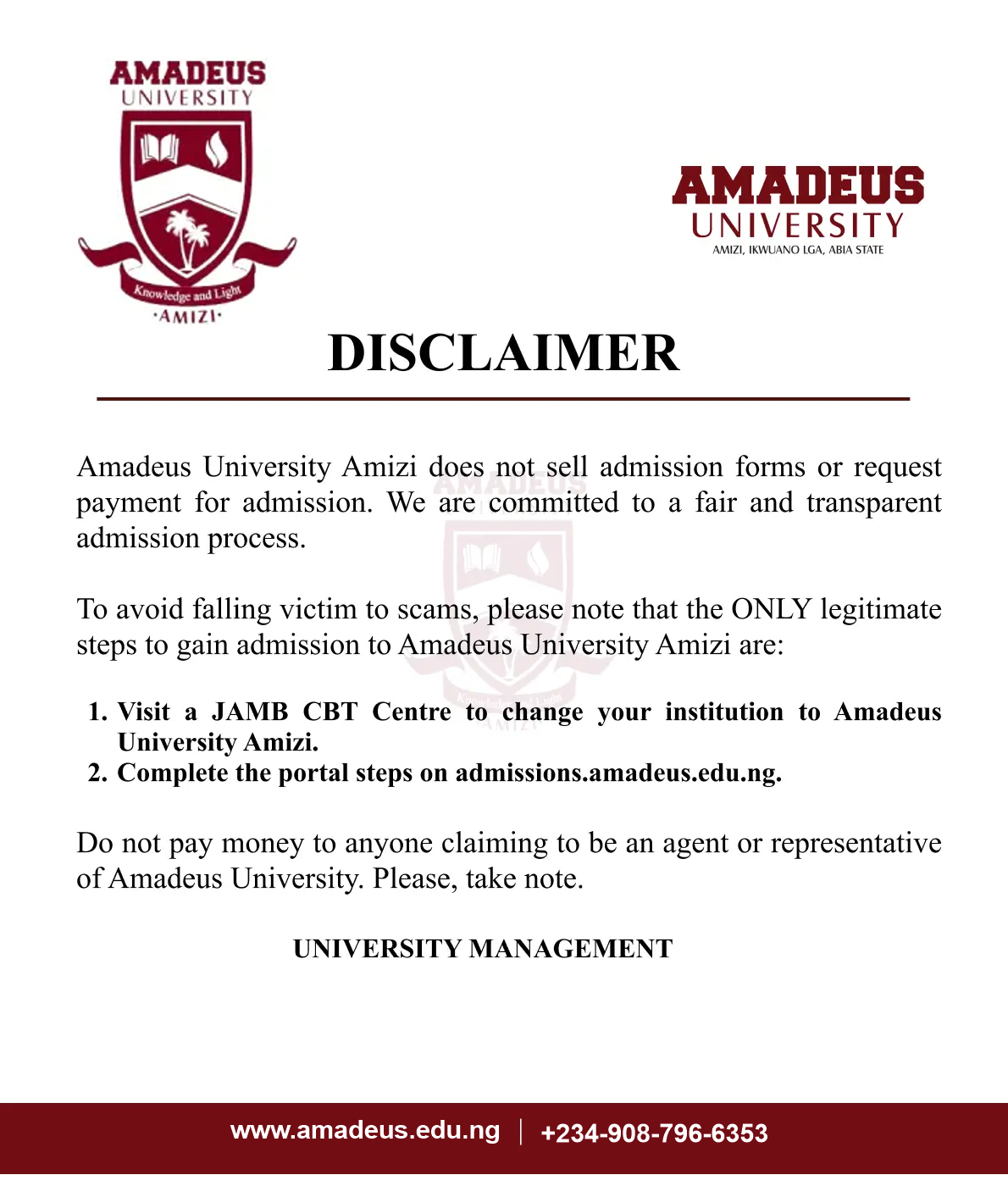 University Admission Details